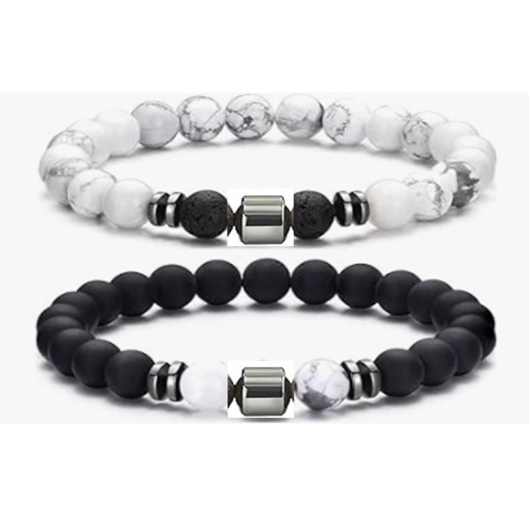 Popular Amazon European and American Men's Fashion Set, Stylish Tiger Eye Volcanic Stone Bracelet, White Pine Snowflake Bracelet, Versatile Accessories