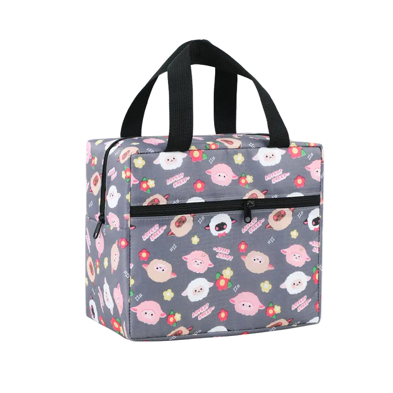 New Cartoon Color Square Oxford Cloth Aluminum Foil Thickeneded Fresh-Keeping Ice Bag Office Worker Insulated Lunch Box Bag