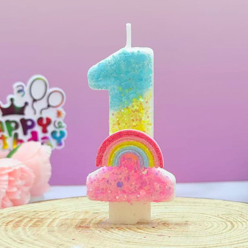 Cross-Border Creative Rainbow Cartoon Number 0-9 Handmade Candle Boys and Girls Birthday Cake Celebration Decoration Wholesale