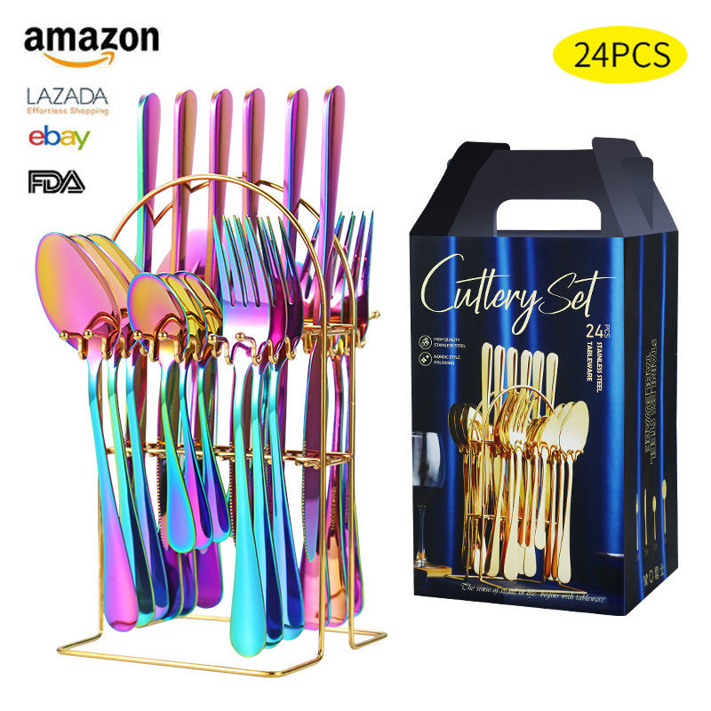 Stainless Steel Amazon 1010 Cutlery Set 24-Piece Gift Box Western Steak Knife, Fork, Spoon Gift Set