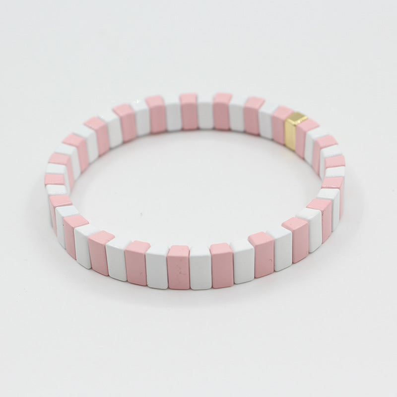 European and American ins Fashion Enamel Bracelet Bohemian Macaron Color-block Paint Stretch Bracelet for Men and Women