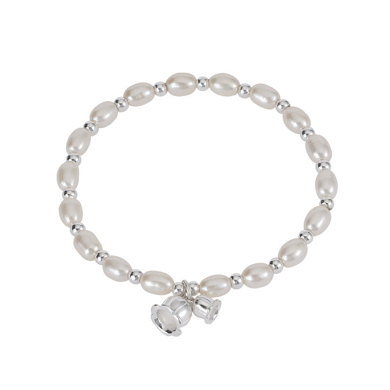 Tiki Real Pat S925 Sterling Silver Suzuki Orchid Freshwater Pearl Bracelet Women's Light Luxury Exquisite Silver Bead Bracelet Stacked Wear Bracelet