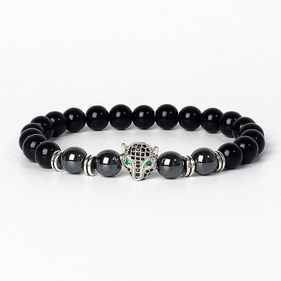 8mm frosted stone  zircon leopard head volcanic stone synthetic turquoise weathering agate beaded bracelet c46