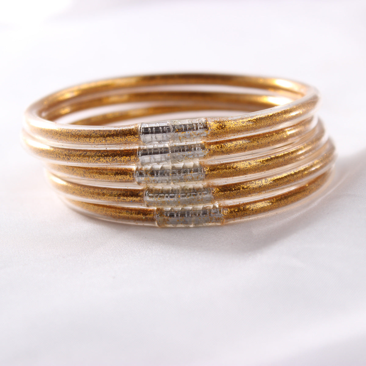 5-Layer Transparent Silicone Tube Pvc Gold Powder Bracelet with Silver Stopper Style Jelly Bangle Women's Bracelet Mixed Batch