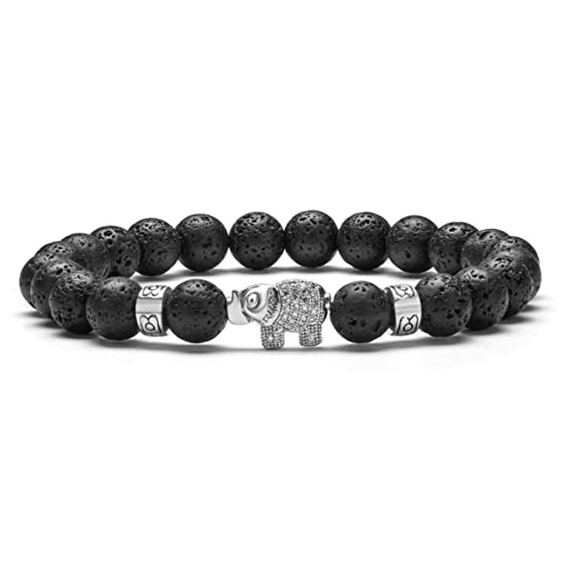 Natural Stone Animal Bracelet for Teenagers, Volcanic Stone, Tiger Eye Stone, White Turquoise, Green Turquoise, Black Frosted Stone, Gold Sand Bracelet