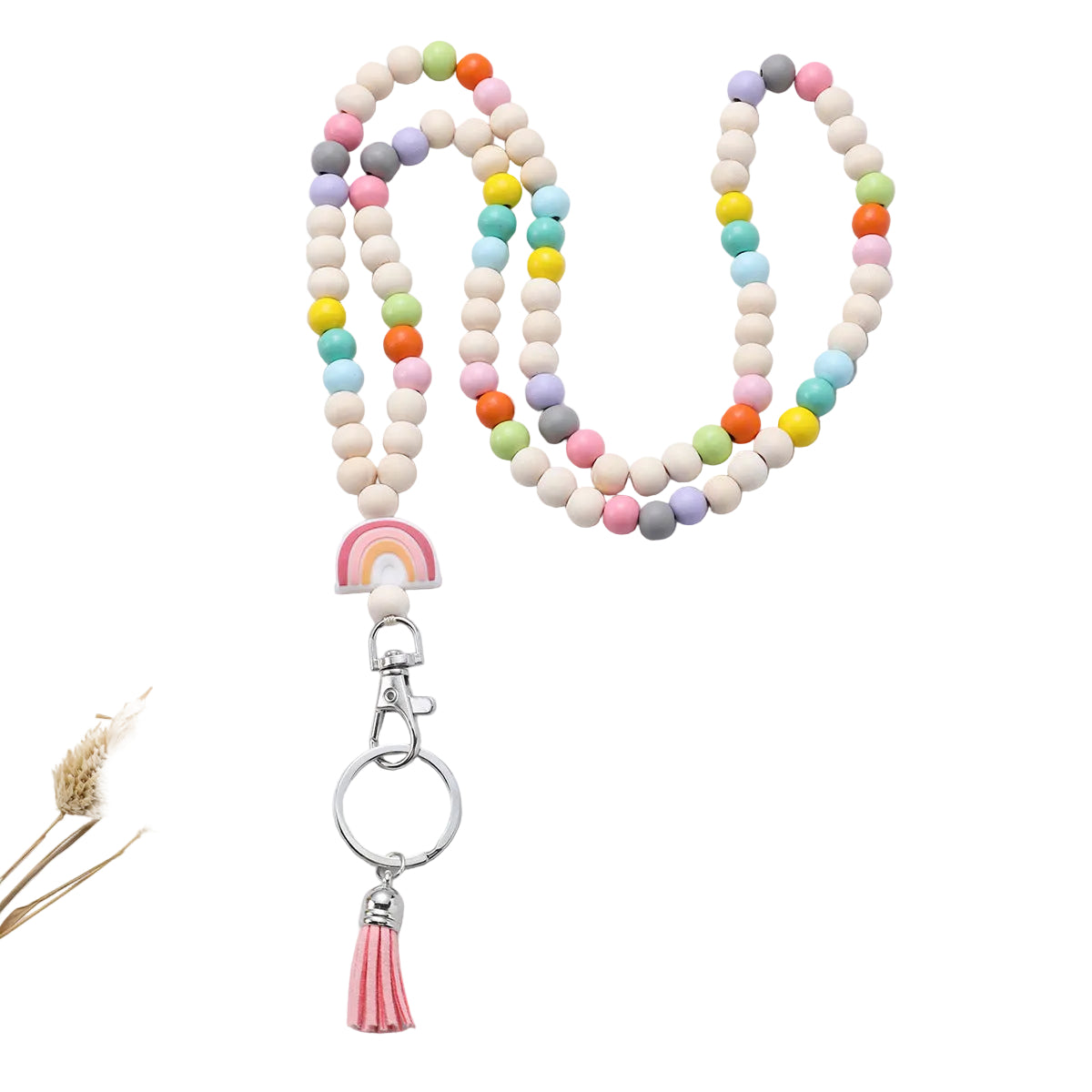 wooden beads handmade keychain rainbow tassel pendant key ring   necklace  card lanyard pendant