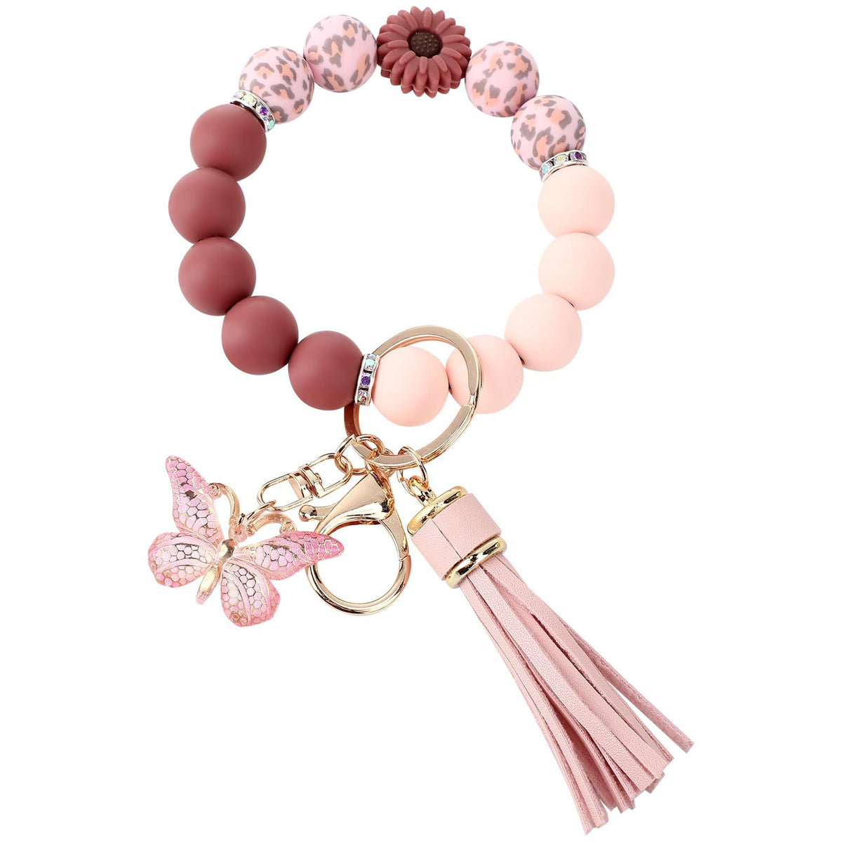 Cute  Daisy Silicone Beads and Butterfly Pendant Suitable for Women's Car Keychains