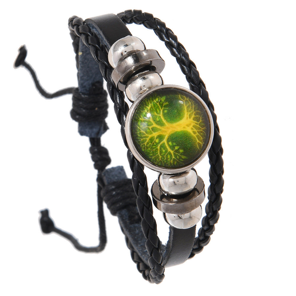 Cross-border hand-woven sun and moon lovers' time leather bracelet, vintage multi-layer beaded peace tree couple's wristband