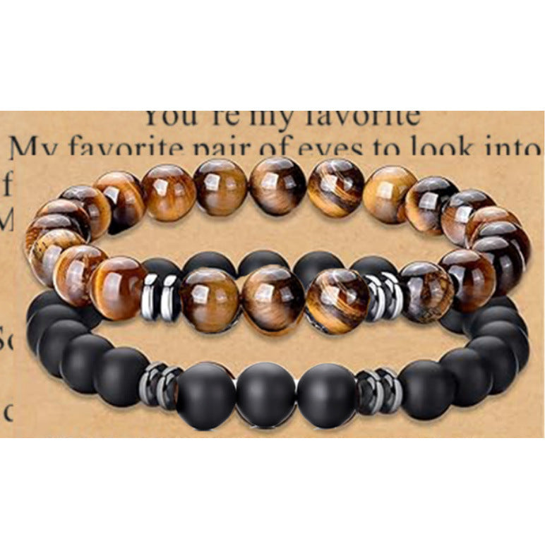 Popular Amazon European and American Men's Fashion Set, Stylish Tiger Eye Volcanic Stone Bracelet, White Pine Snowflake Bracelet, Versatile Accessories