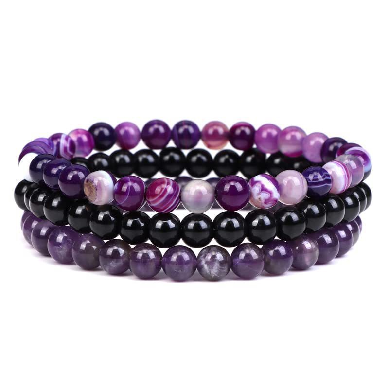 New European and American Trendy Jewelry: Gravel Bead Bracelet, Pink Crystal, Tiger Eye, Agate Stone Combination Set, Elastic Bracelet