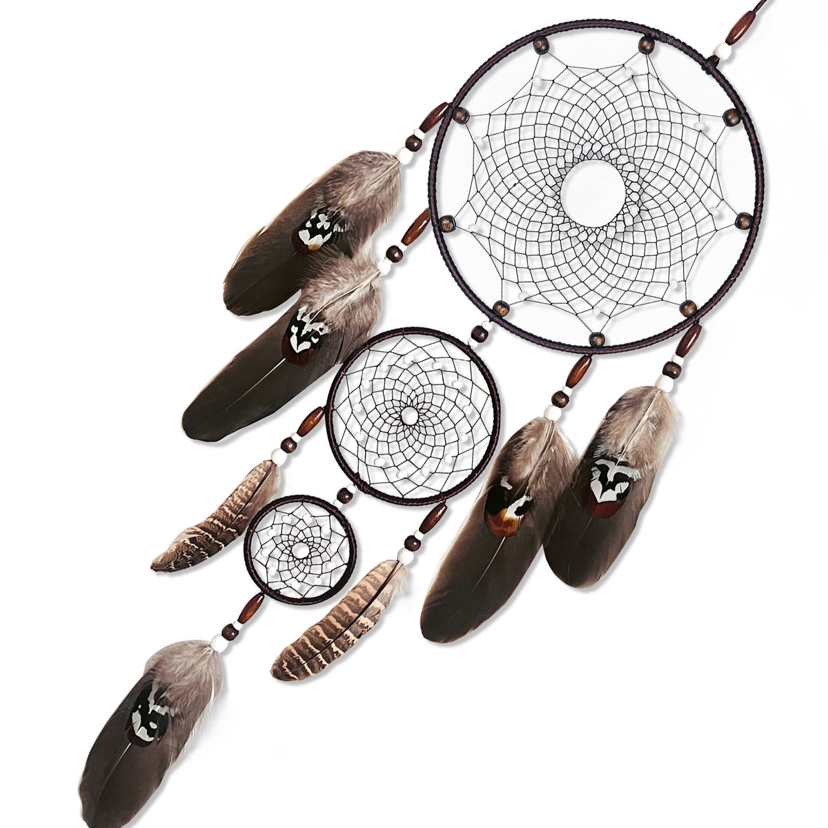 Black Dream Catcher Hanging Feather Wind Chime Hand-Woven Creative Wall Hanging Three-Ring Pendant Export Cross-Border Hot Sale