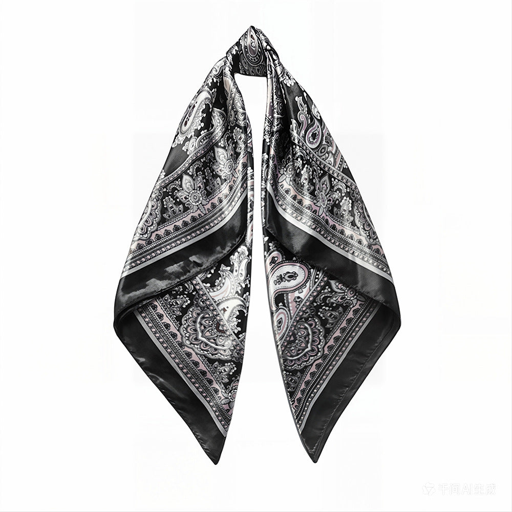 90cm Paisley Silk Scarf for Women, Trendy and Versatile, European and American Style, Imitation Silk Paisley Headscarf Wholesale