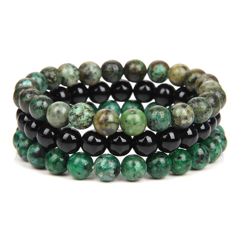 New European and American Trendy Jewelry: Gravel Bead Bracelet, Pink Crystal, Tiger Eye, Agate Stone Combination Set, Elastic Bracelet