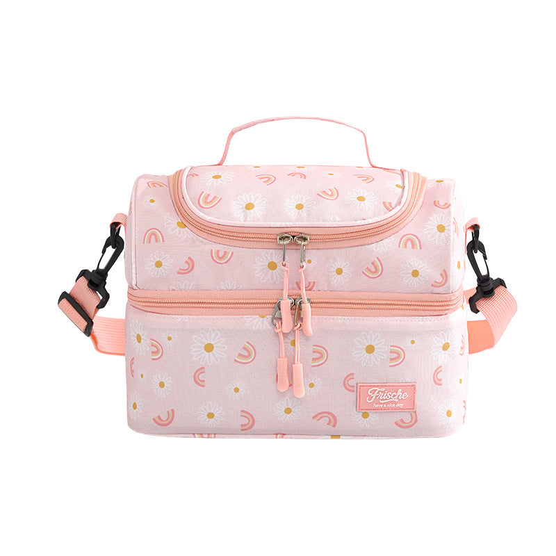 Runhui New Rainbow Double-Layer Lunch Bag Student Portable Lunch Box Bag Office Worker Lunch Bag Outdoor Insulation Bag