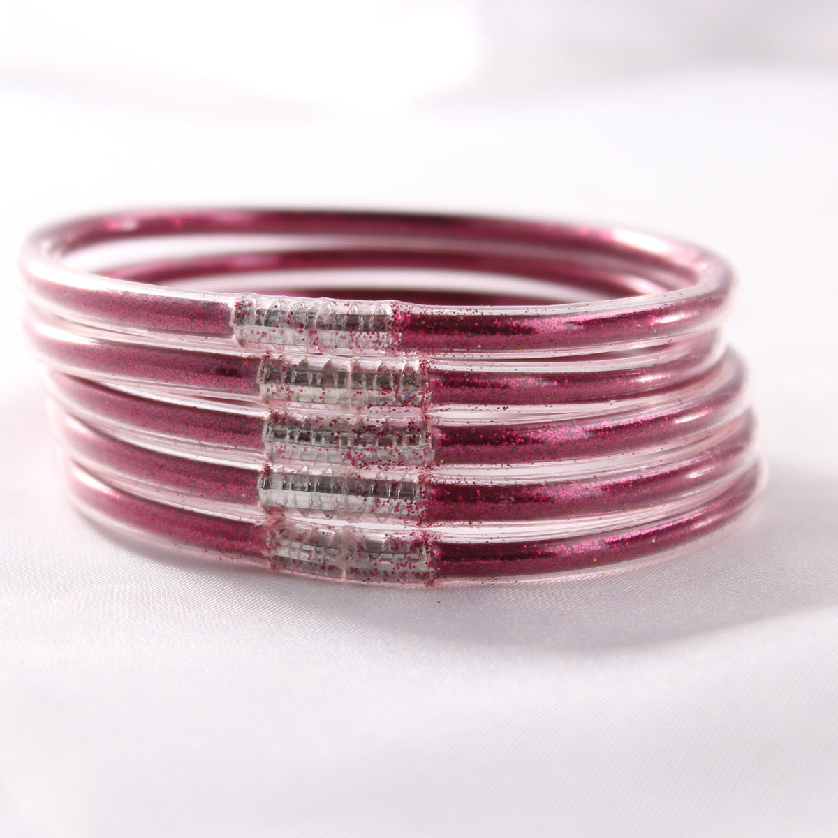 5-Layer Transparent Silicone Tube Pvc Gold Powder Bracelet with Silver Stopper Style Jelly Bangle Women's Bracelet Mixed Batch