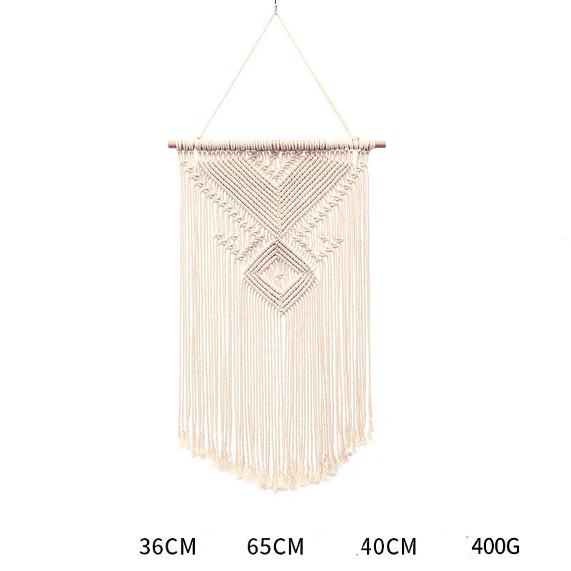Bohemian Hand-Woven Cotton Rope Tapestry White Cotton Decorative Tapestry Amazon Bedroom Home Retro Style