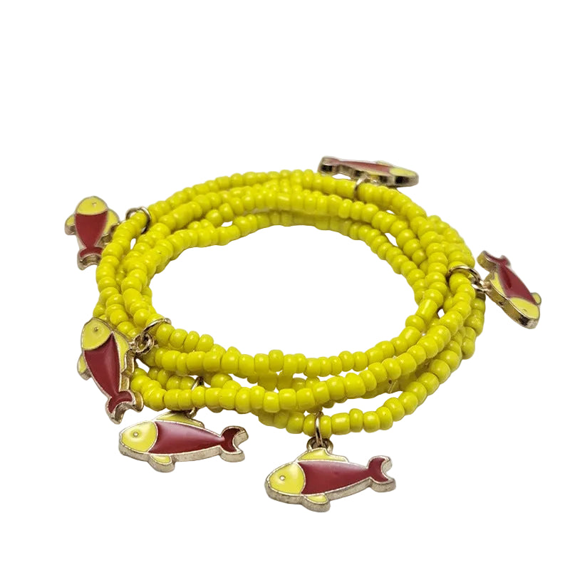 Body Chain with Glass Seed Beads, Fashionable Magic Hand Fish Pendant Accessories, Elastic Handmade Beaded Jewelry Waist Chain