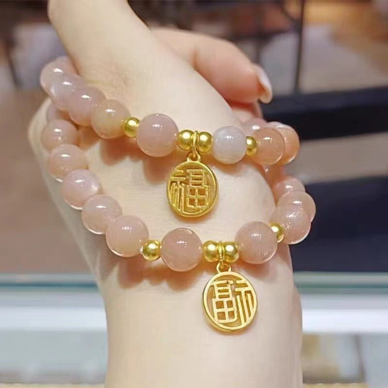 Pink Beauty Strawberry Crystal Pendant Bracelet Women's Bracelet Peach Blossom Zircon Strawberry Crystal Bracelet Ins Style Cute Jewelry Women