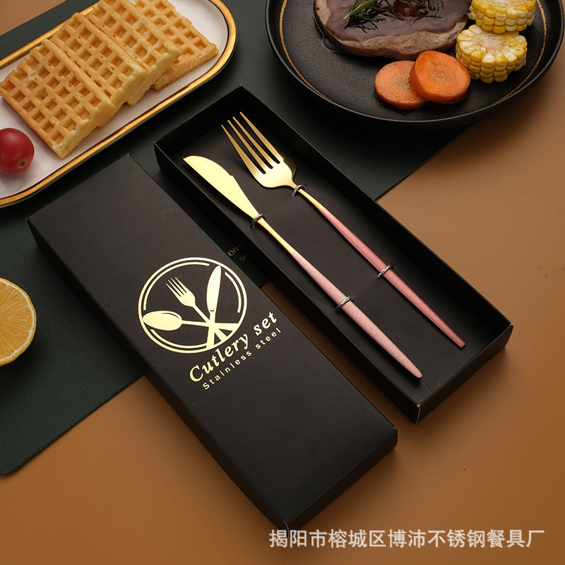 Stainless Steel Tableware Gift Box suit Portuguese Steak Knife and Fork Spoon Chopsticks Two-piece Western Tableware Gift Box