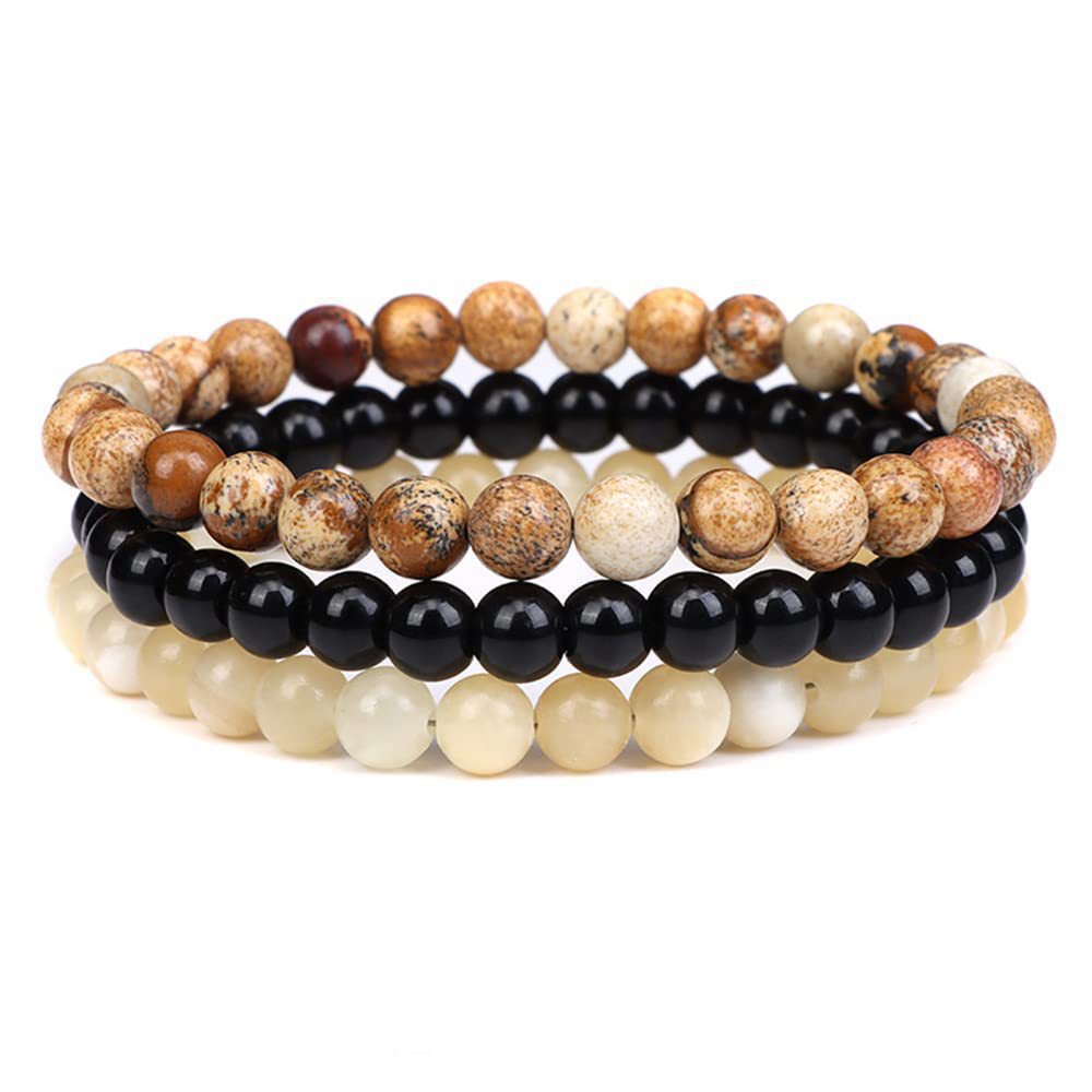 New European and American Trendy Jewelry: Gravel Bead Bracelet, Pink Crystal, Tiger Eye, Agate Stone Combination Set, Elastic Bracelet