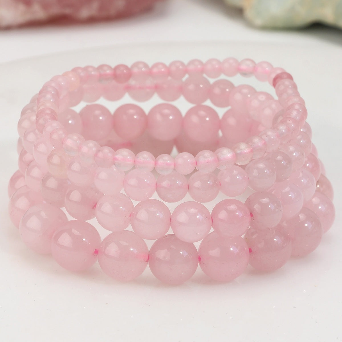 European and American Hot-Selling Handmade Natural Stone Beaded Bracelets for Men and Women, Tourmaline Pink Crystal Elastic Bracelets, Cross-Border Jewelry