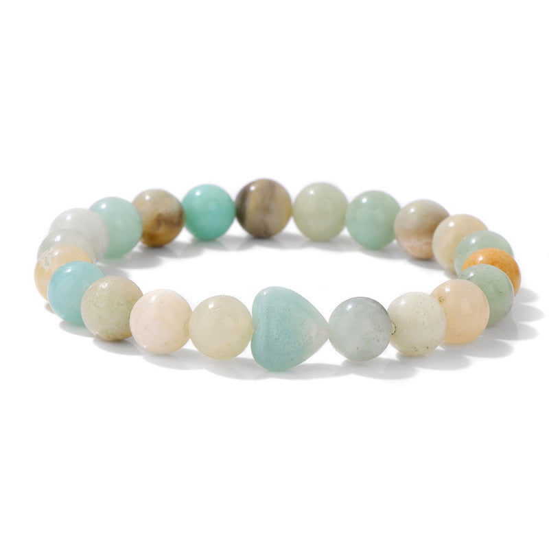 Ozone New Bracelet Natural Stone Heart Bracelet Beads Bracelet Lapis Lazuli Tiger Eye Stone Bracelet Elastic Beads Ready Stock