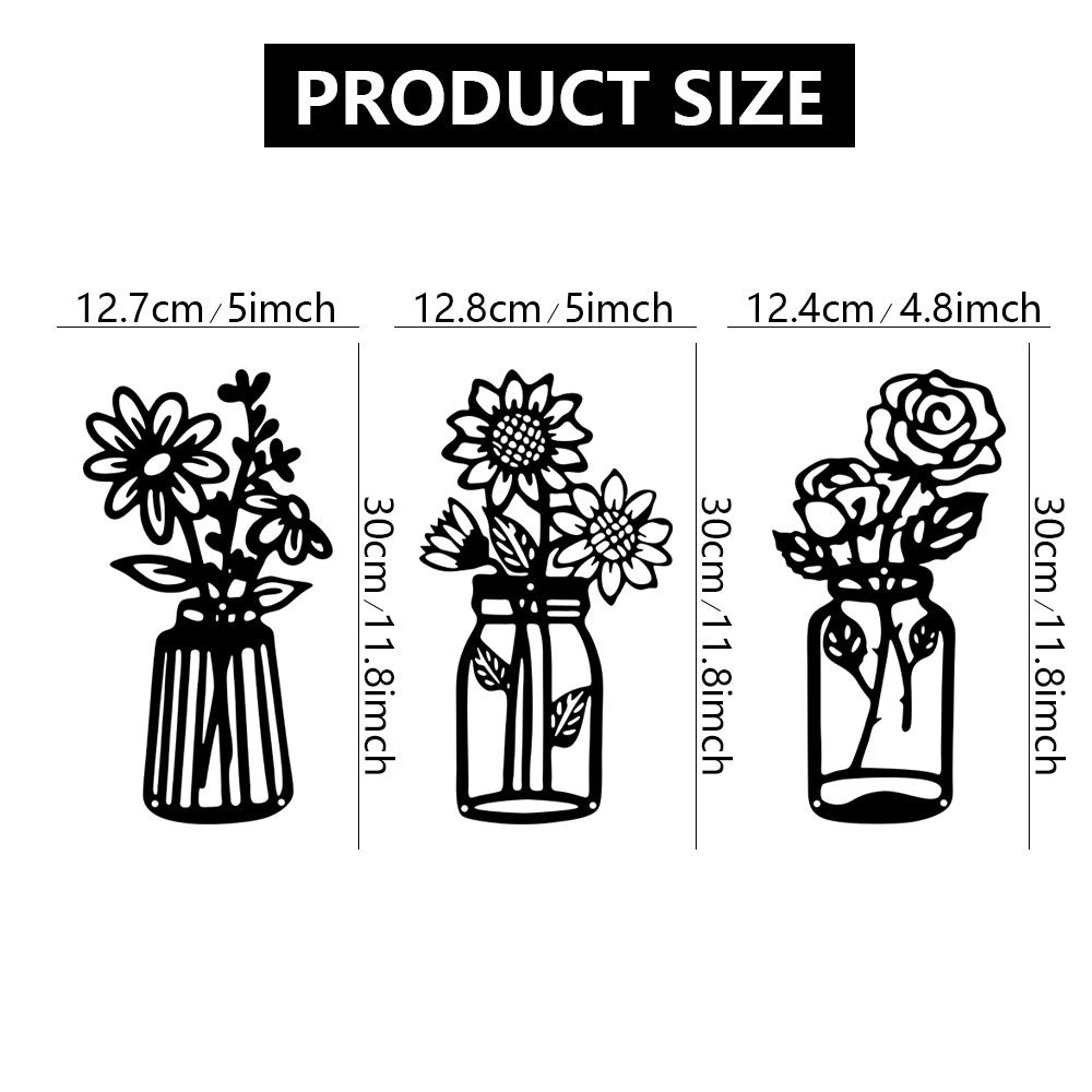 Amazon Three-Piece Metal Flower Wall Decoration Flower Home Bedroom Iron Painting Metal Vase Wall Hanging