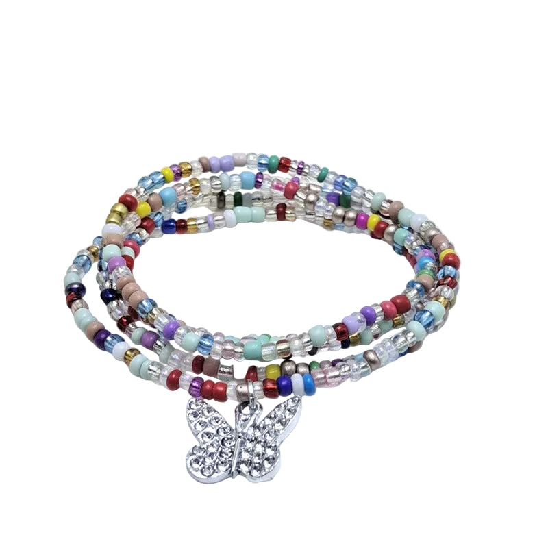 Body Chain with Glass Seed Beads, Fashionable Magic Hand Fish Pendant Accessories, Elastic Handmade Beaded Jewelry Waist Chain