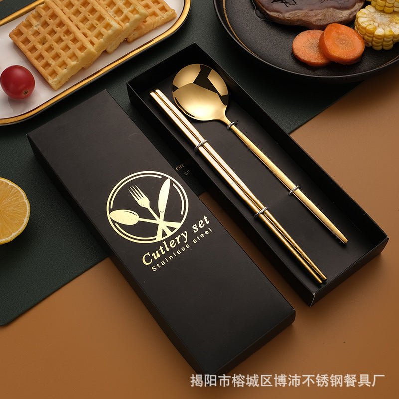 Stainless Steel Tableware Gift Box suit Portuguese Steak Knife and Fork Spoon Chopsticks Two-piece Western Tableware Gift Box