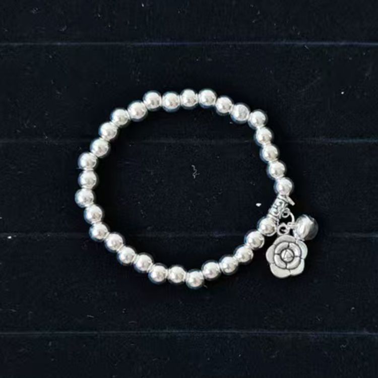 Beaded Lucky Cat Bracelet, Silver-Plated Bracelet with Round Beads, Elastic Cord Handmade Beaded Bracelet from Yunnan, Guizhou, and Sichuan, Auspicious Elephant Bell