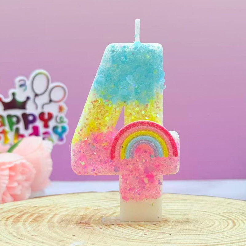 Cross-Border Creative Rainbow Cartoon Number 0-9 Handmade Candle Boys and Girls Birthday Cake Celebration Decoration Wholesale