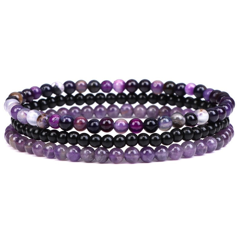 4mm Natural Rose Quartz Bracelet for Women, Retro Simple Elastic Rope Set Combination Jewelry Bracelet Hot Sale