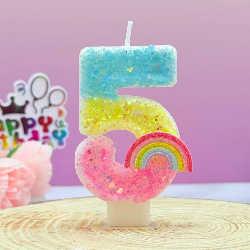 Cross-Border Creative Rainbow Cartoon Number 0-9 Handmade Candle Boys and Girls Birthday Cake Celebration Decoration Wholesale