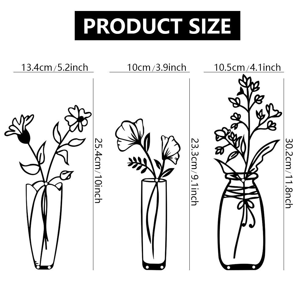 Amazon Three-Piece Metal Flower Wall Decoration Flower Home Bedroom Iron Painting Metal Vase Wall Hanging