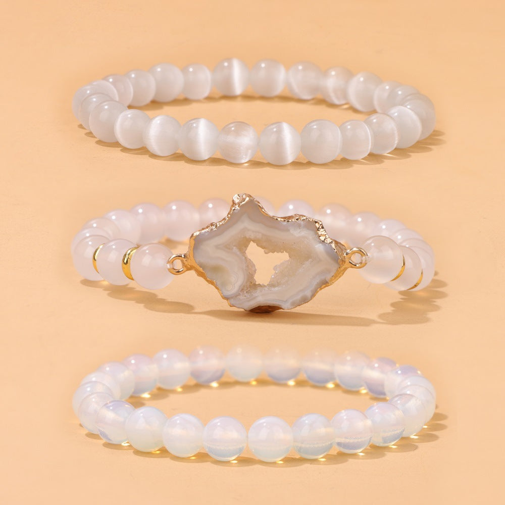 Crystal Cluster Stone Beads Three-Piece Bracelet for Women European and American Cross-Border New Bestie Gift Bracelet Workplace Style