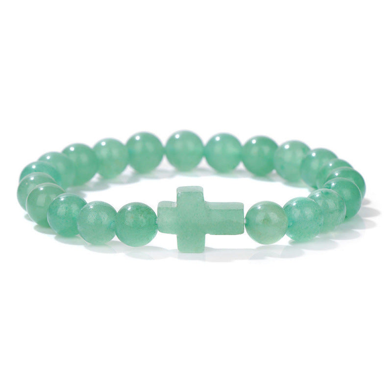 Temu Hot Selling Natural Stone Cross Bracelet Women's Glossy Indian Agate Beads Beaded Bracelet Elastic Bracelet