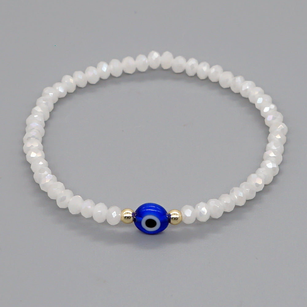 Cross-border special for European and American fashion cut crystal beads glass beaded glaze evil eye elastic bracelet for women