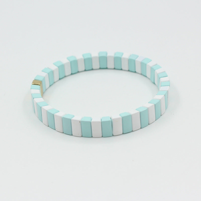 European and American ins Fashion Enamel Bracelet Bohemian Macaron Color-block Paint Stretch Bracelet for Men and Women