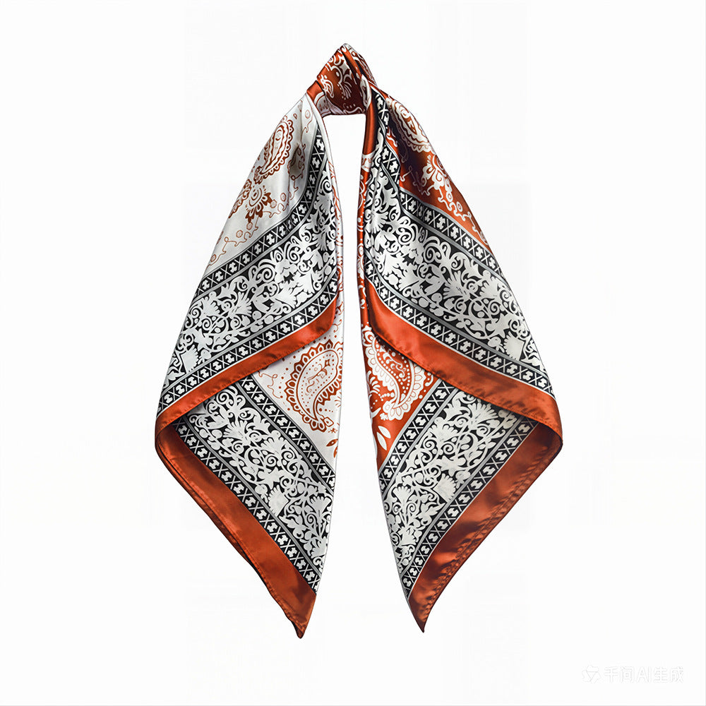 90cm Paisley Silk Scarf for Women, Trendy and Versatile, European and American Style, Imitation Silk Paisley Headscarf Wholesale