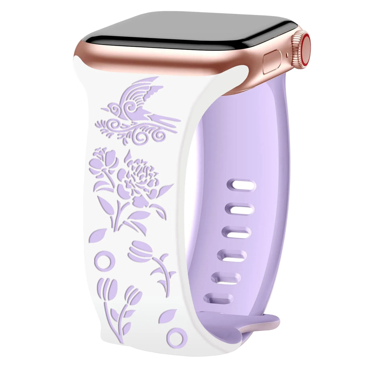 Iwatchs11 Laser-Engraved Silicone Butterfly Buckle Bird and Flower Watch Strap 8-Shaped Buckle Two-Color Watch Strap