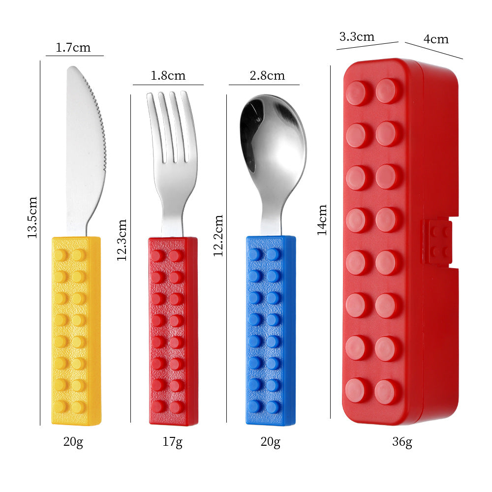 Amazon Building Blocks Children's Knife, Fork and Spoon Creative Splicable Western Tableware Cute and Interesting Baby Fork and Spoon Set Wholesale