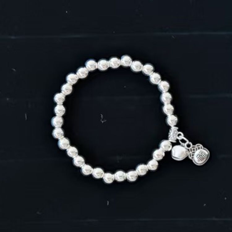 Beaded Lucky Cat Bracelet, Silver-Plated Bracelet with Round Beads, Elastic Cord Handmade Beaded Bracelet from Yunnan, Guizhou, and Sichuan, Auspicious Elephant Bell