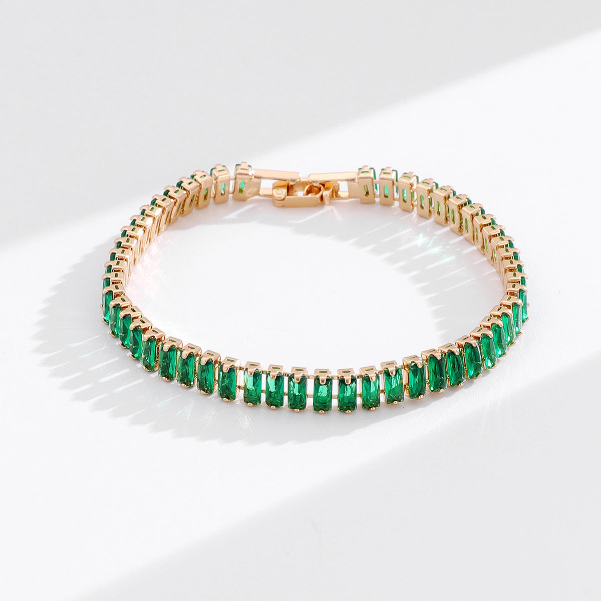 French-Style Light Luxury Colorful Gemstone Full Diamond Tennis Bracelet, Gold-Plated Bracelet, Multi-Color Versatile Jewelry Wholesale