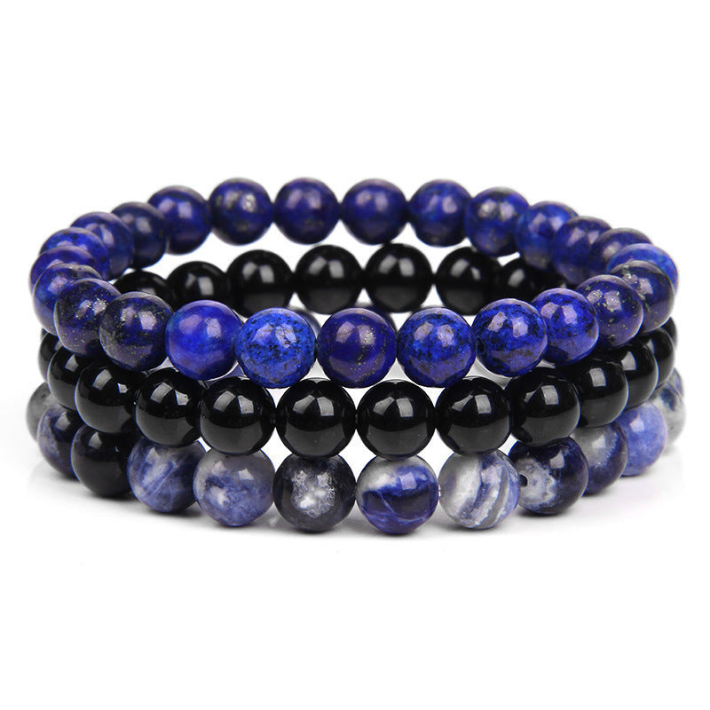 New European and American Trendy Jewelry: Gravel Bead Bracelet, Pink Crystal, Tiger Eye, Agate Stone Combination Set, Elastic Bracelet