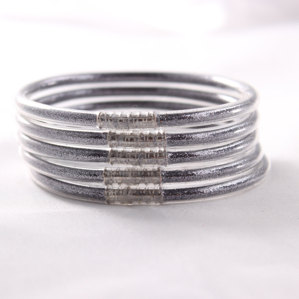 5-Layer Transparent Silicone Tube Pvc Gold Powder Bracelet with Silver Stopper Style Jelly Bangle Women's Bracelet Mixed Batch