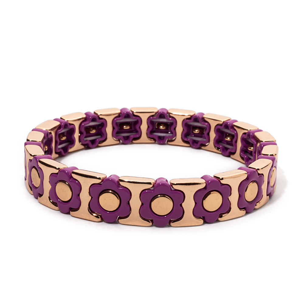 European and American enamel adjustable elastic bracelet for women, summer niche high-end enamel floral bracelet vintage