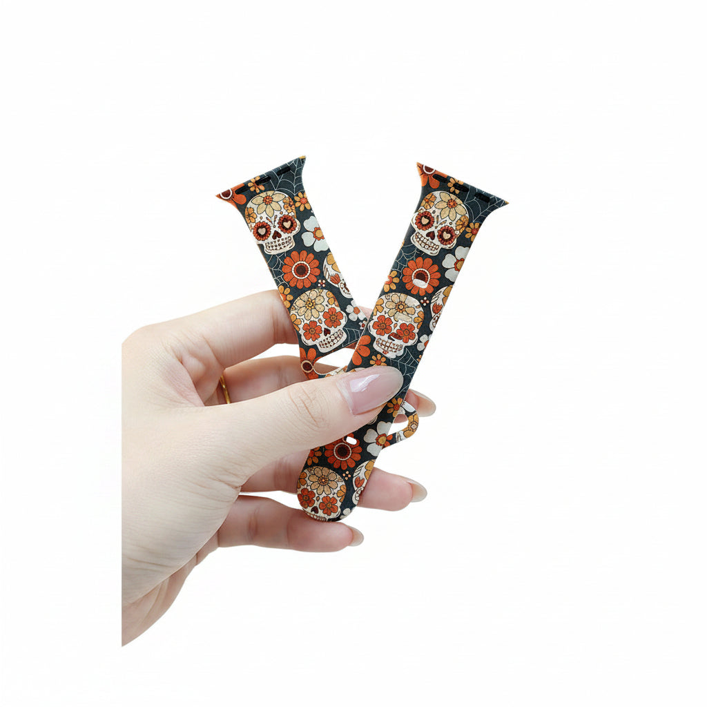 Printed Skull Watch Strap Suitable for Apple Watch S10/11 Watch Strap Silicone Printings