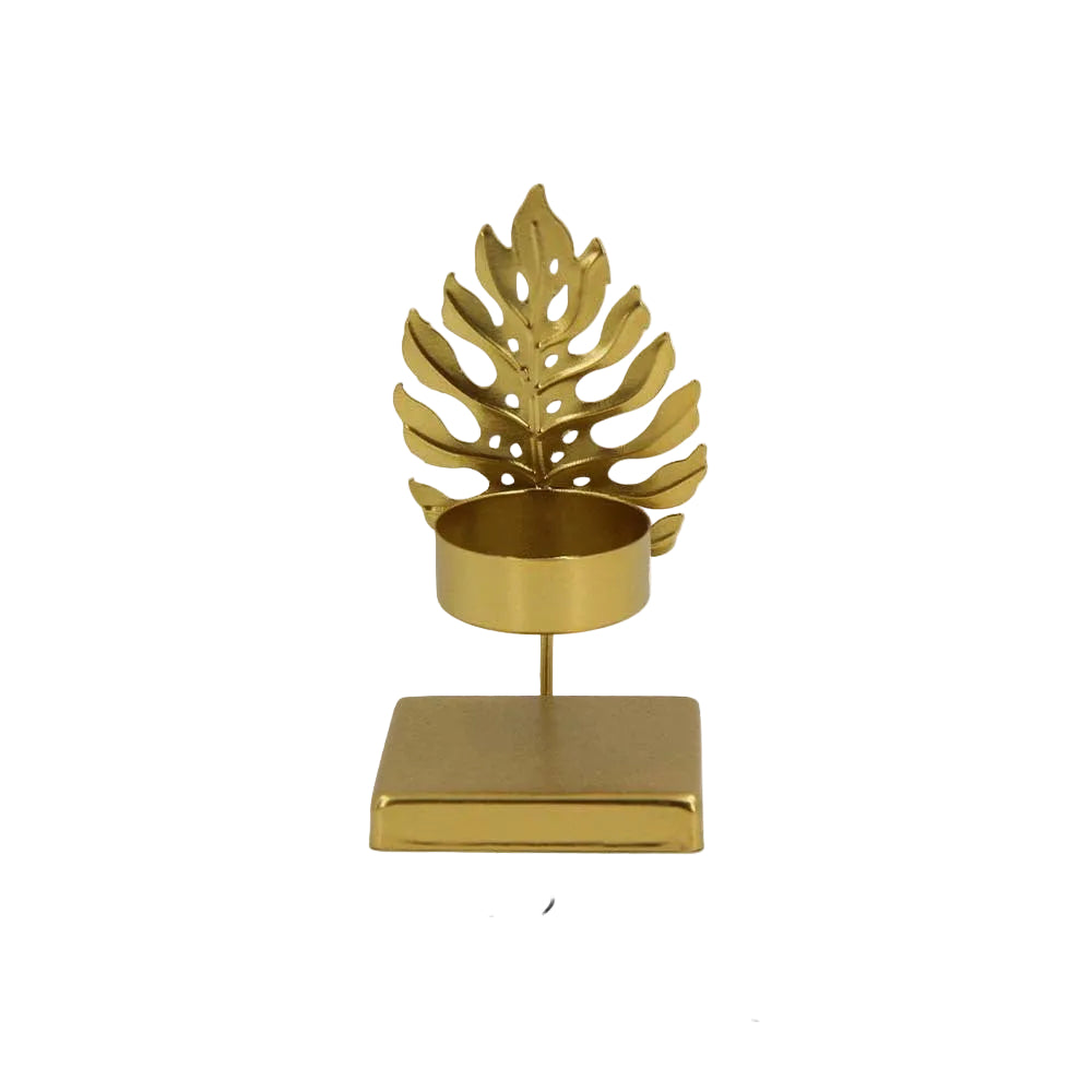 Minimalist Metal Candle Holder with Square Base and Leaf-Shaped Design