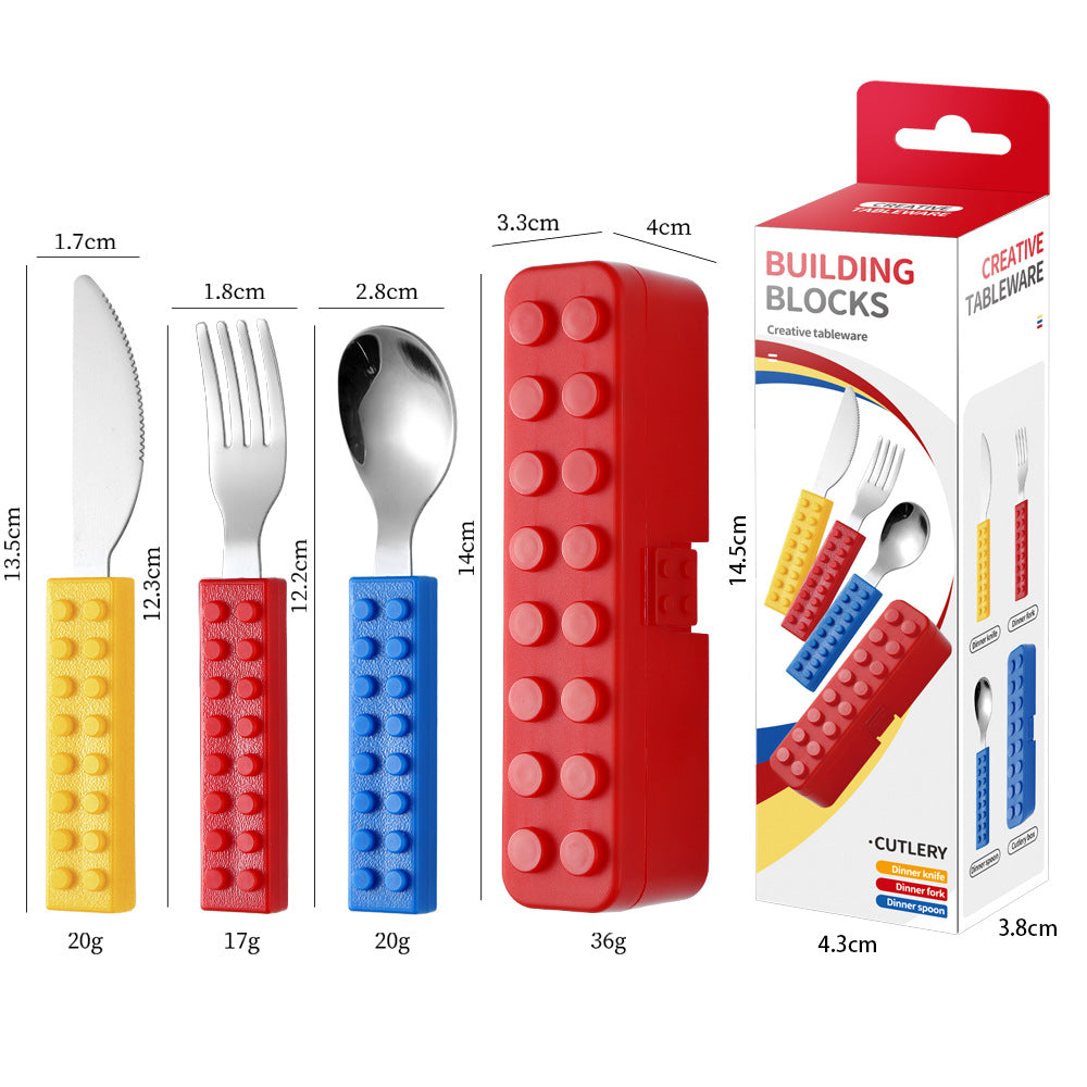Amazon Building Blocks Children's Knife, Fork and Spoon Creative Splicable Western Tableware Cute and Interesting Baby Fork and Spoon Set Wholesale