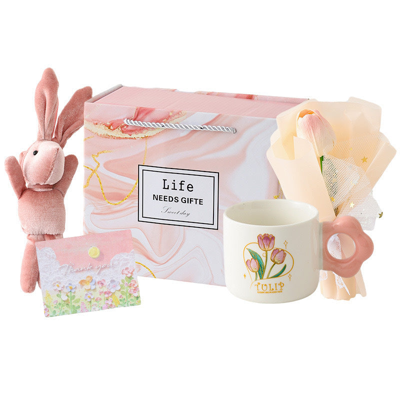 Birthday Gift Small Fresh Tulip Cup Ceramic Cup Girl's Heart Accompanying Gift for Best Friends Practical Mug